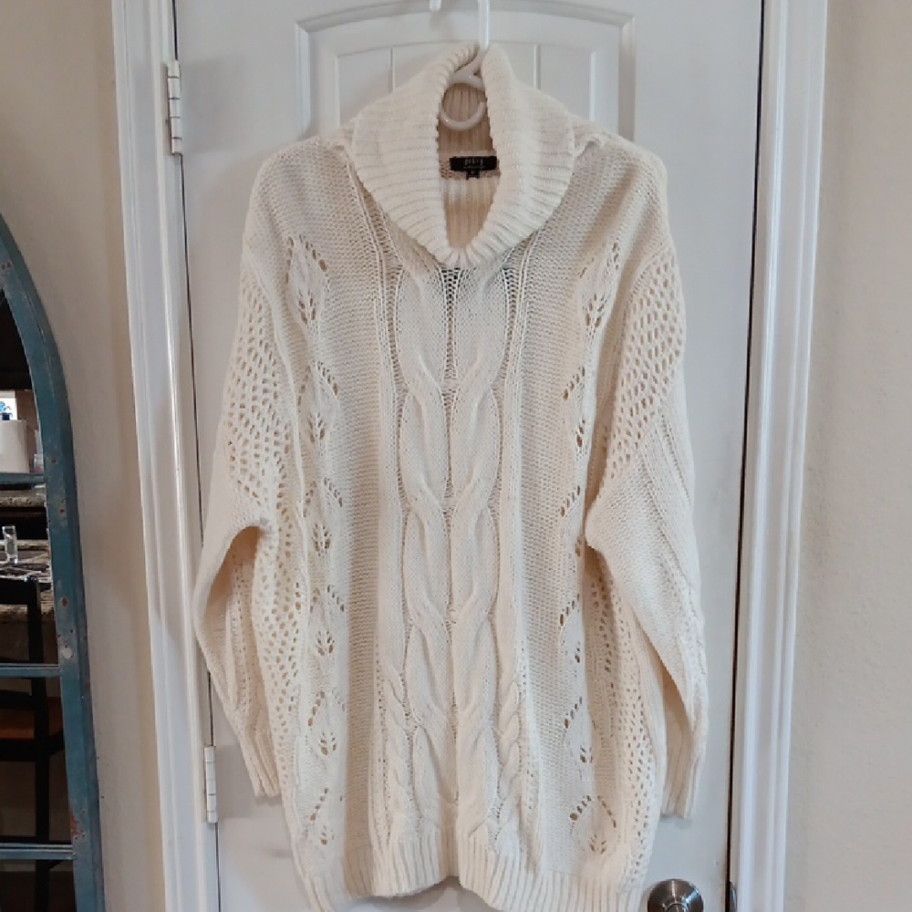 privy Cream Cable-Knit Cowl Neck Sweater